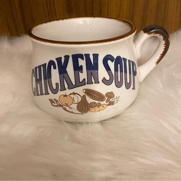 Vintage festival stone wear mushroom chicken tomato soup cups bowls with handles - Picture 2 of 15